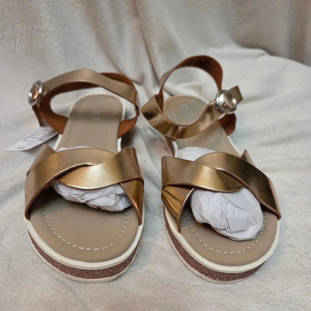 The Children's Place Youth Rose Gold Metallic Glitter Sandals Size 2 NEW
